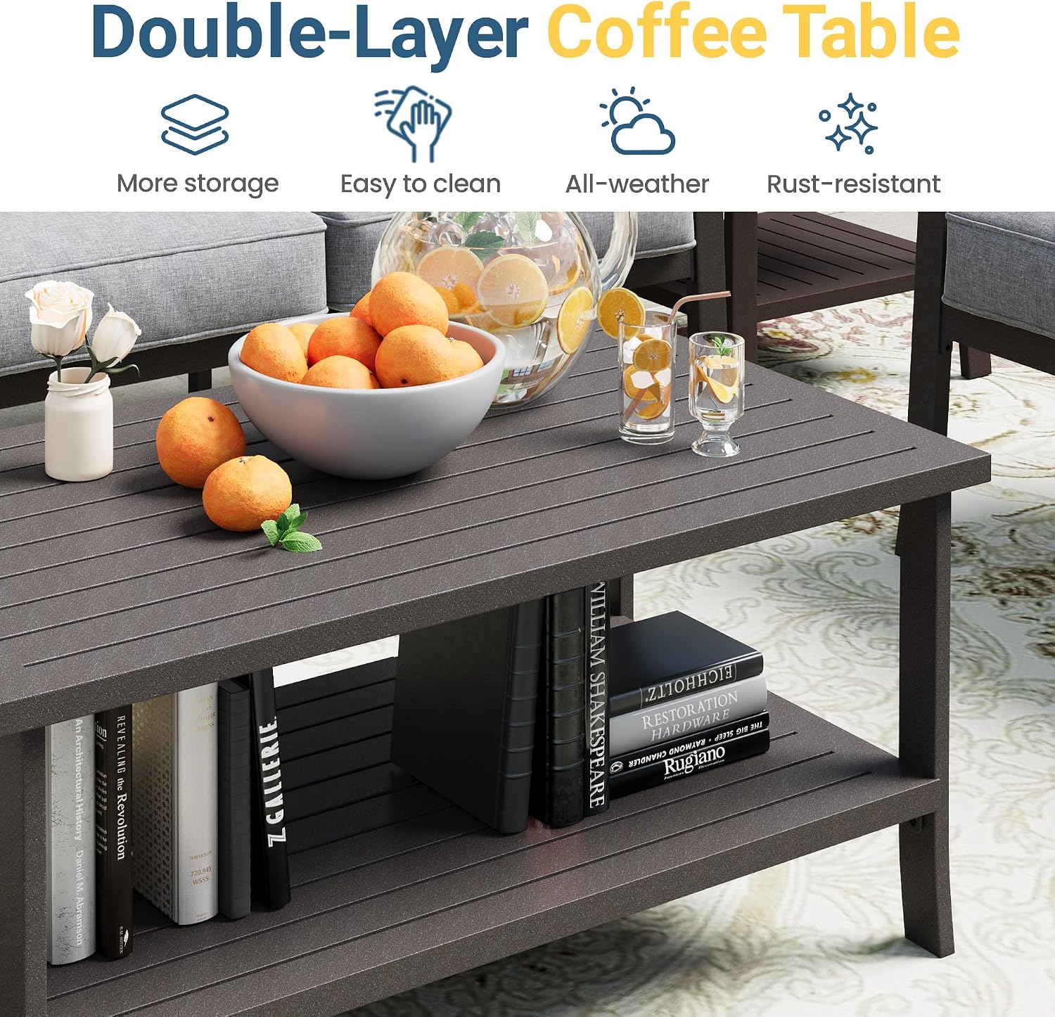 FansaFurn 5-Piece Outdoor Patio Furniture Set, Outdoor Metal Sectional Furniture with Cushions, Outdoor Conversation Seating Set with Coffee Table for Balcony, Garden, Deck, Backyard, Grey