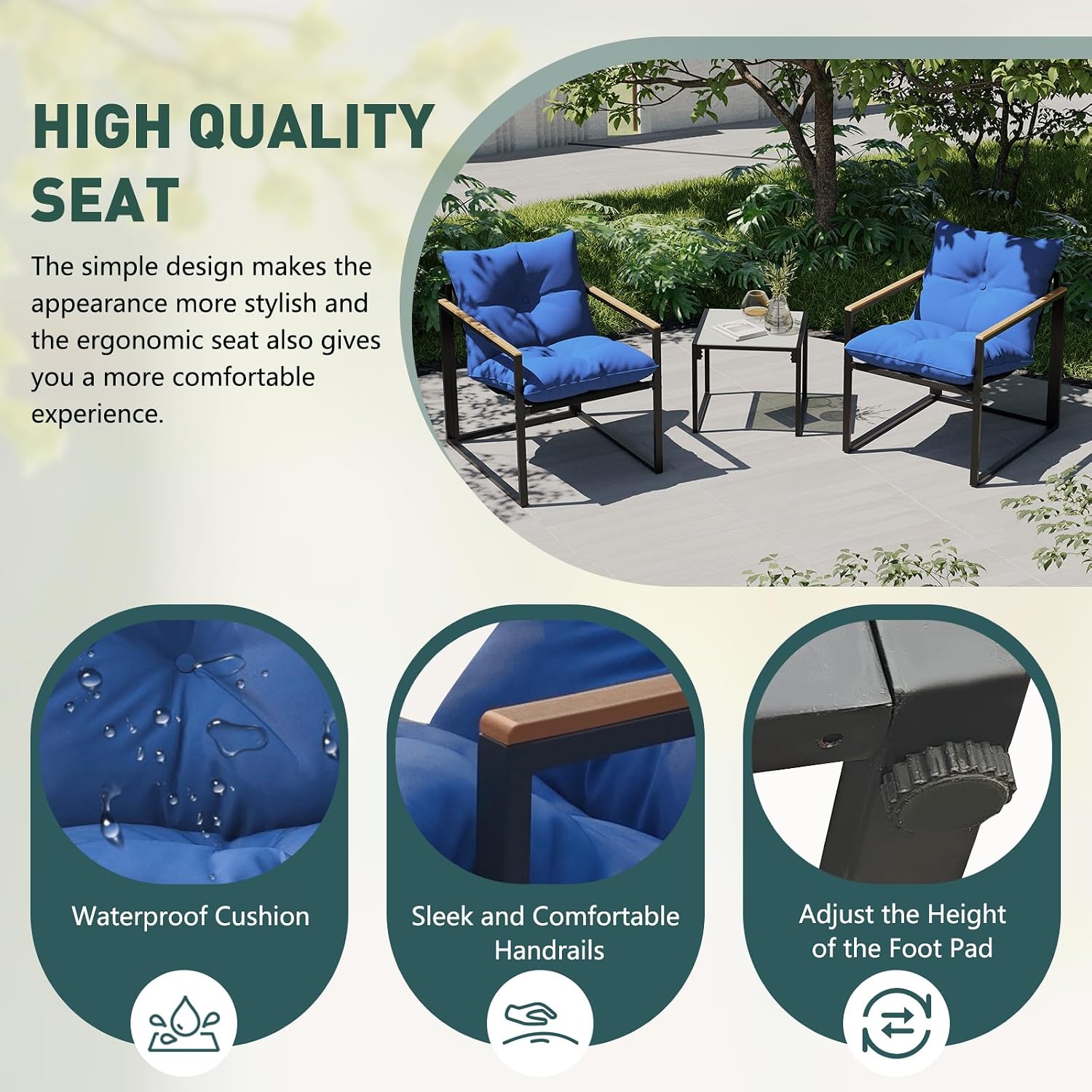 Outdoor Wicker Patio Furniture Set, Rattan Sectional Sofa Set with Thick Cushions (Blue, 3 Piece Conversation Set)