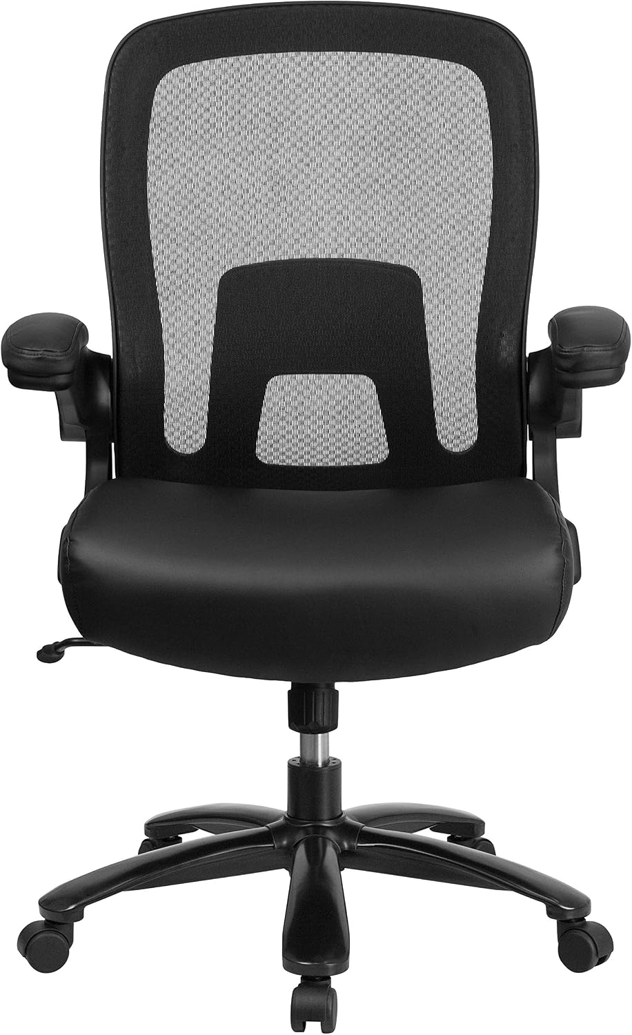 Flash Furniture Big & Tall Swivel Office and Gaming Chair with LeatherSoft Seat, Mesh Office Chair with Flip-Up Armrests and Adjustable Height, Black