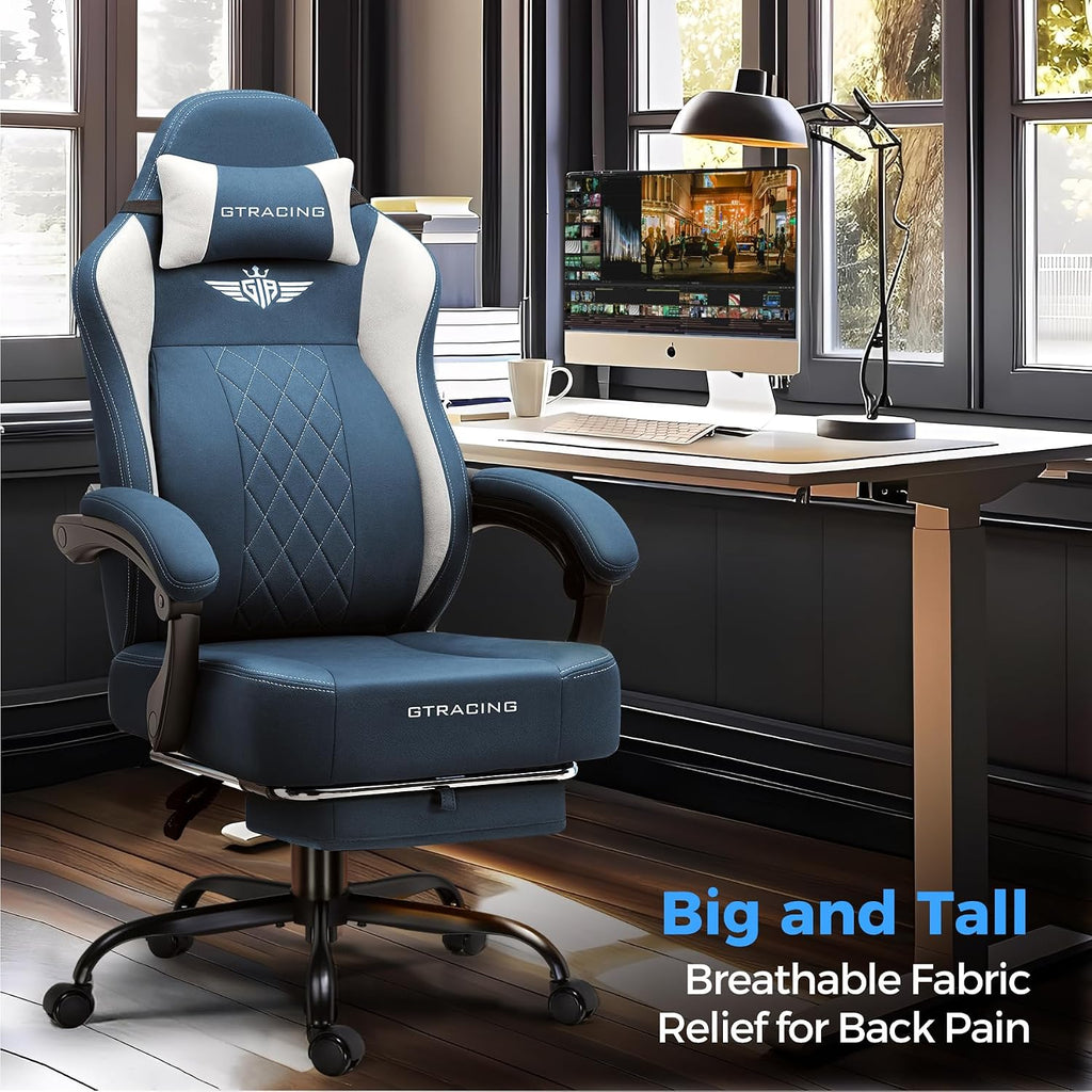 GTPLAYER Big and Tall Gaming Chair Breathable Fabric Computer Chair with Strong Lumbar Support, Comfortable Office Chairs with Pocket Spring Cushion, High Back Ergonomic Desk Chairs with Footrest