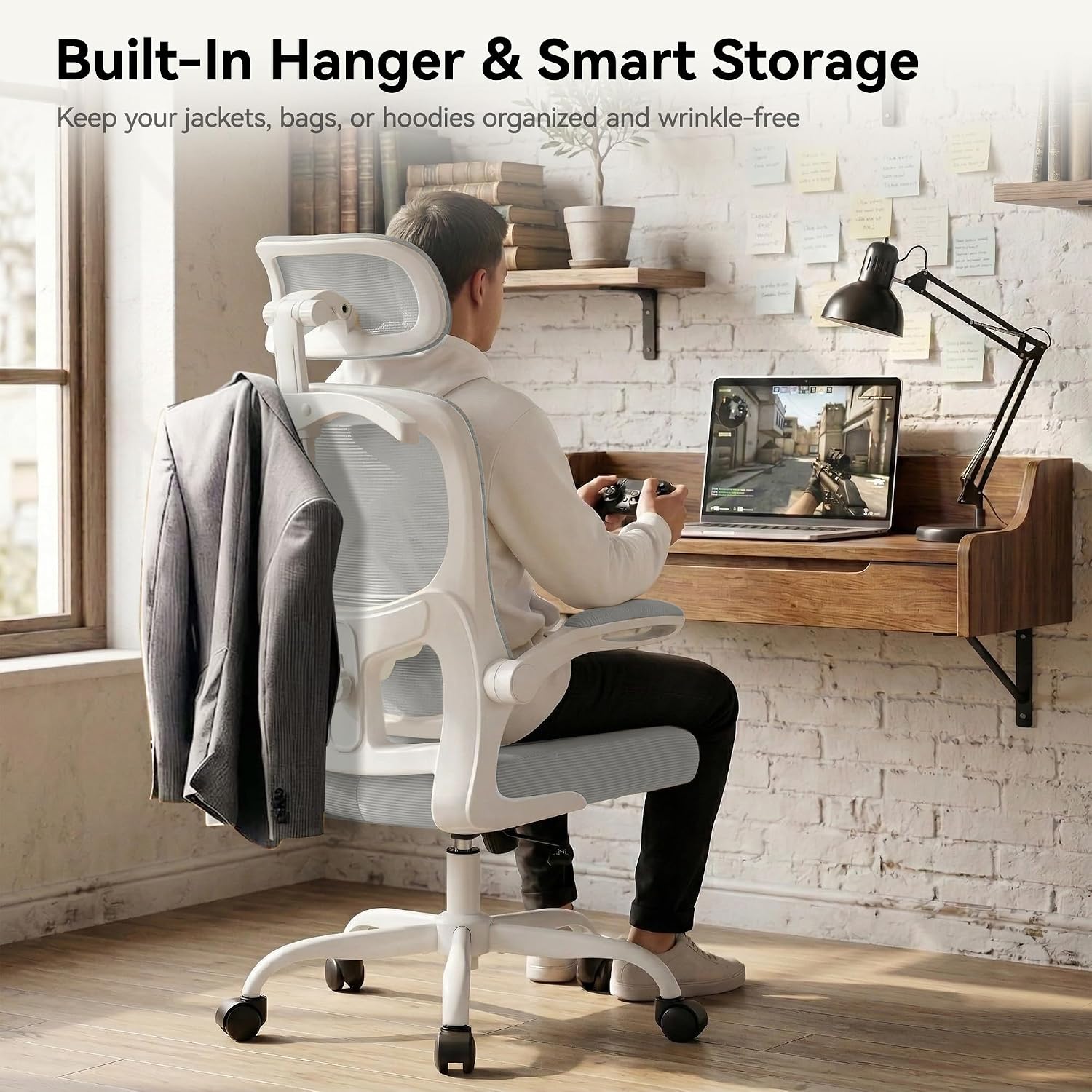 AreShark Office Chair Ergonomic Desk Chairs with Adjustable Lumbar Support& Headrest Hanger, High Back Breathable Mesh Chair with Wheels, Rolling Swivel Comfy Task Computer Chair for Home Work Gaming
