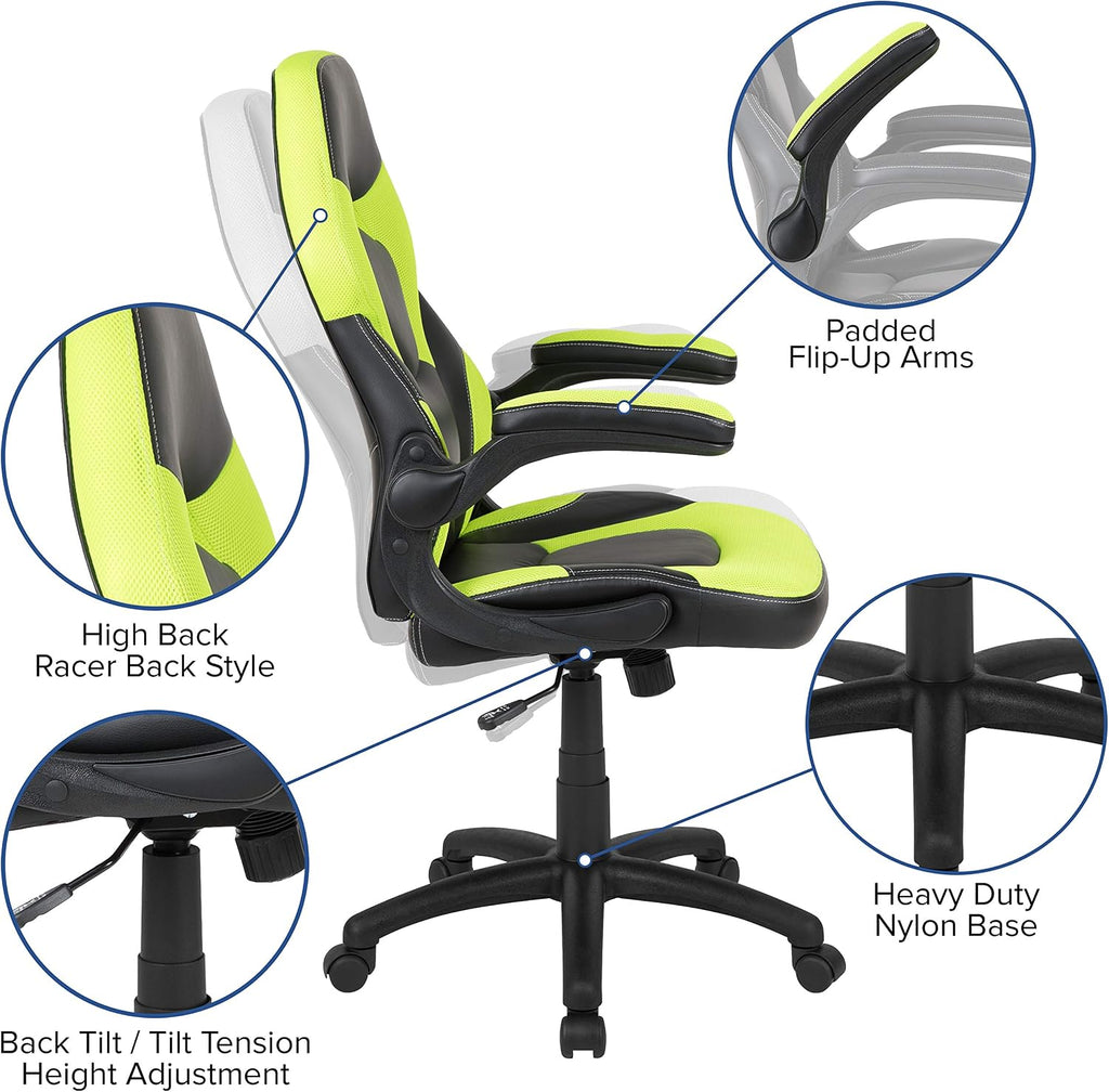 Flash Furniture Gaming Desk and Green/Black Racing Chair Set /Cup Holder/Headphone Hook/Removable Mouse Pad Top - 2 Wire Management Holes