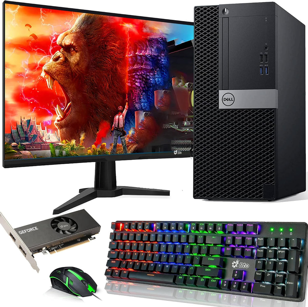 Dell Gaming Tower Desktop PC – Intel Core i7-7700 – 16GB RAM – 256GB SSD – 1TB HDD – GeForce GTX 1050 Ti – 24' LED Monitor – RGB Keyboard & Mouse – Wi-Fi – Windows 11 Pro – Gaming Computer (Renewed)