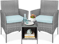 Best Choice Products 3-Piece Outdoor Wicker Conversation Bistro Set, Space Saving Patio Furniture for Garden w/Side Table - Gray/Pastel Blue