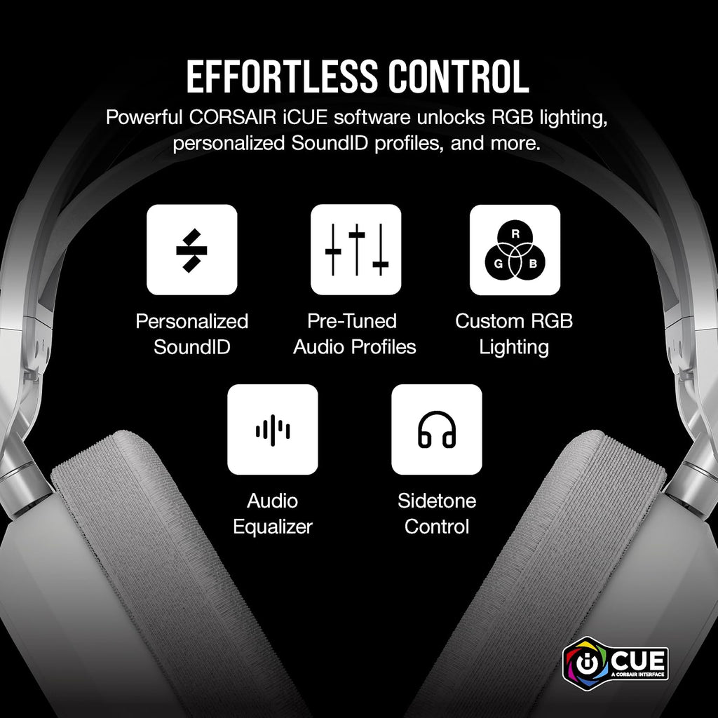 Corsair HS80 MAX Wireless 2.4GHz Bluetooth Gaming Headset – Low Latency, Dolby Atmos, SonarWorks SoundID, Broadcast Quality Microphone, High Battery Life – PC, Mac, PS5, PS4, Mobile – White