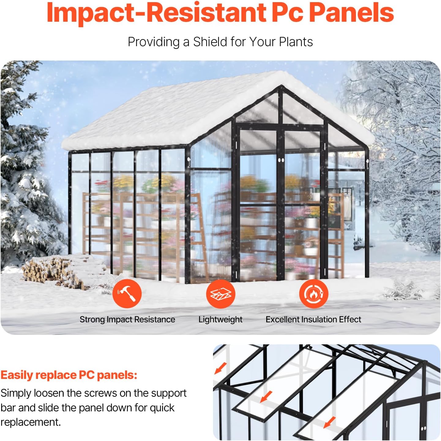 Happybuy Polycarbonate Greenhouse, 8 x 10 Ft, with 2 Vent Windows, Pavilion Styled Green House with Hinged Door, Aluminum Large Walk-in Green House Kit for Outside Garden Backyard
