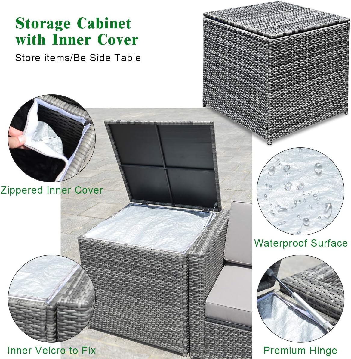 Tangkula 8 Pieces Wicker Patio Furniture Set with Storage Deck Box, PE Rattan Outdoor Sectional Sofa Conversation Set with Coffee Table & Cushions, Outside Furniture for Garden Yard Poolside (Black)