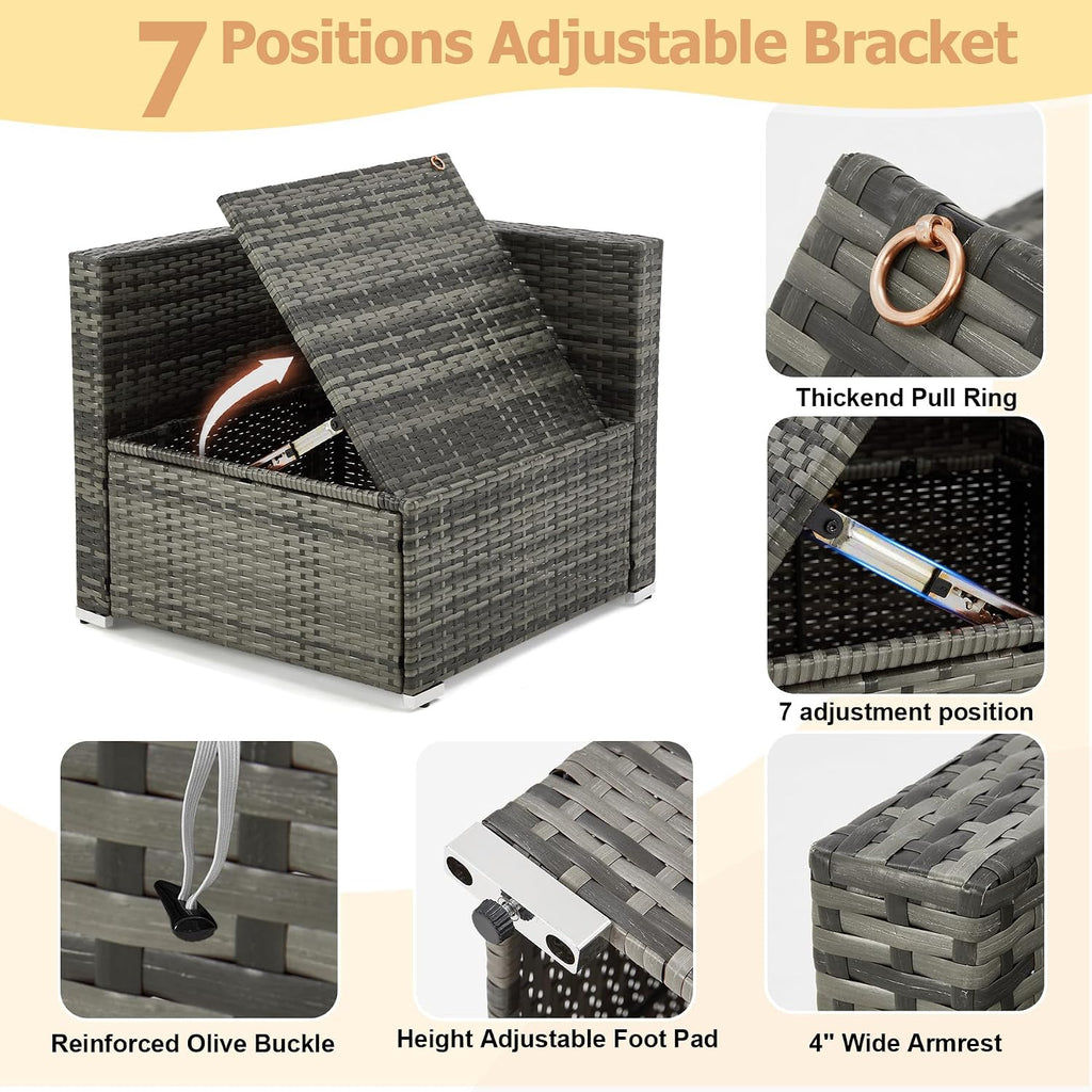 HOMREST 7 Piece Patio Furniture Set with Adjustable Bracket All-Weather Wicker Conversation Set with Coffee Table for Porch Garden Backyard (Gray)