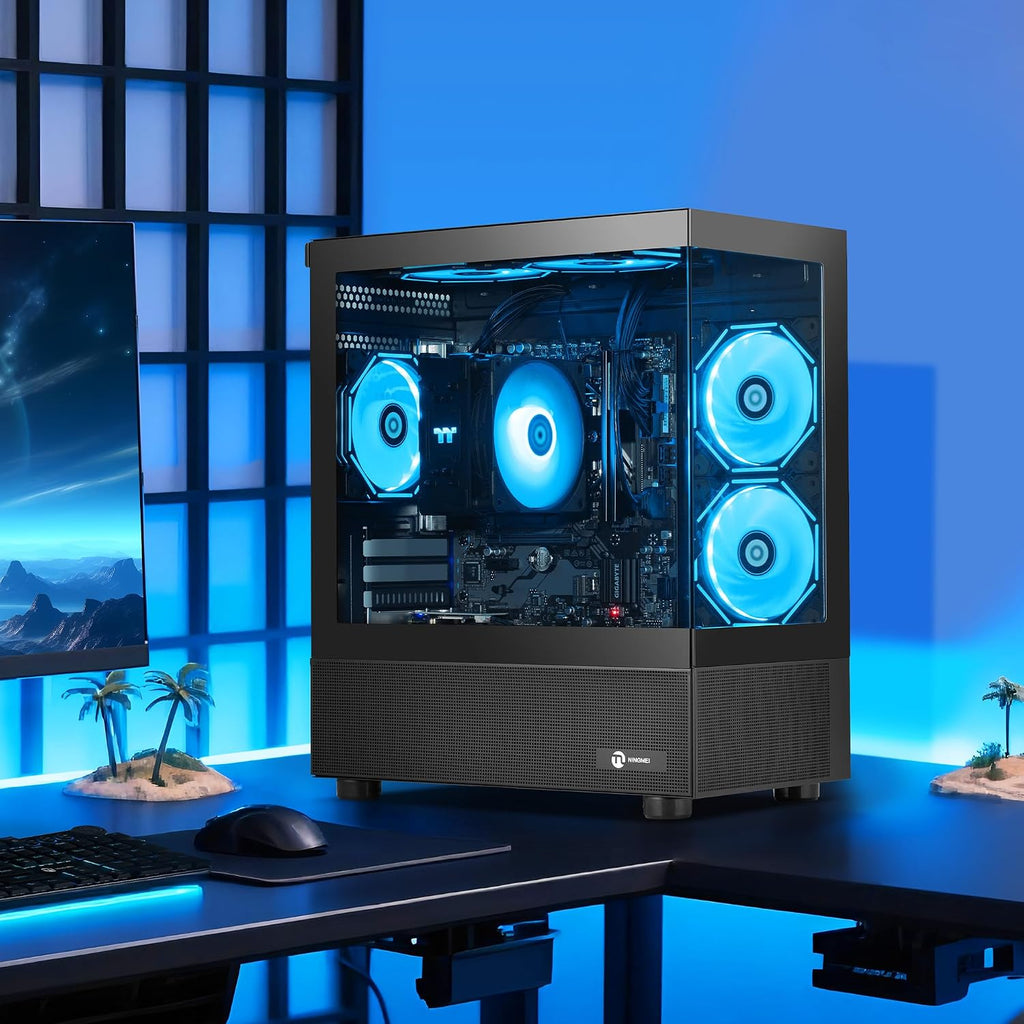 Gaming PC Desktop Computer, AMD Ryzen 5 5600GT 16GB RAM 1TB NVMe SSD, Prebuilt Tower PC with Integrated Graphics, ATX 3.0 Power, RGB Cooling Fans, Windows 11 Home for Home Office, and student(Black)