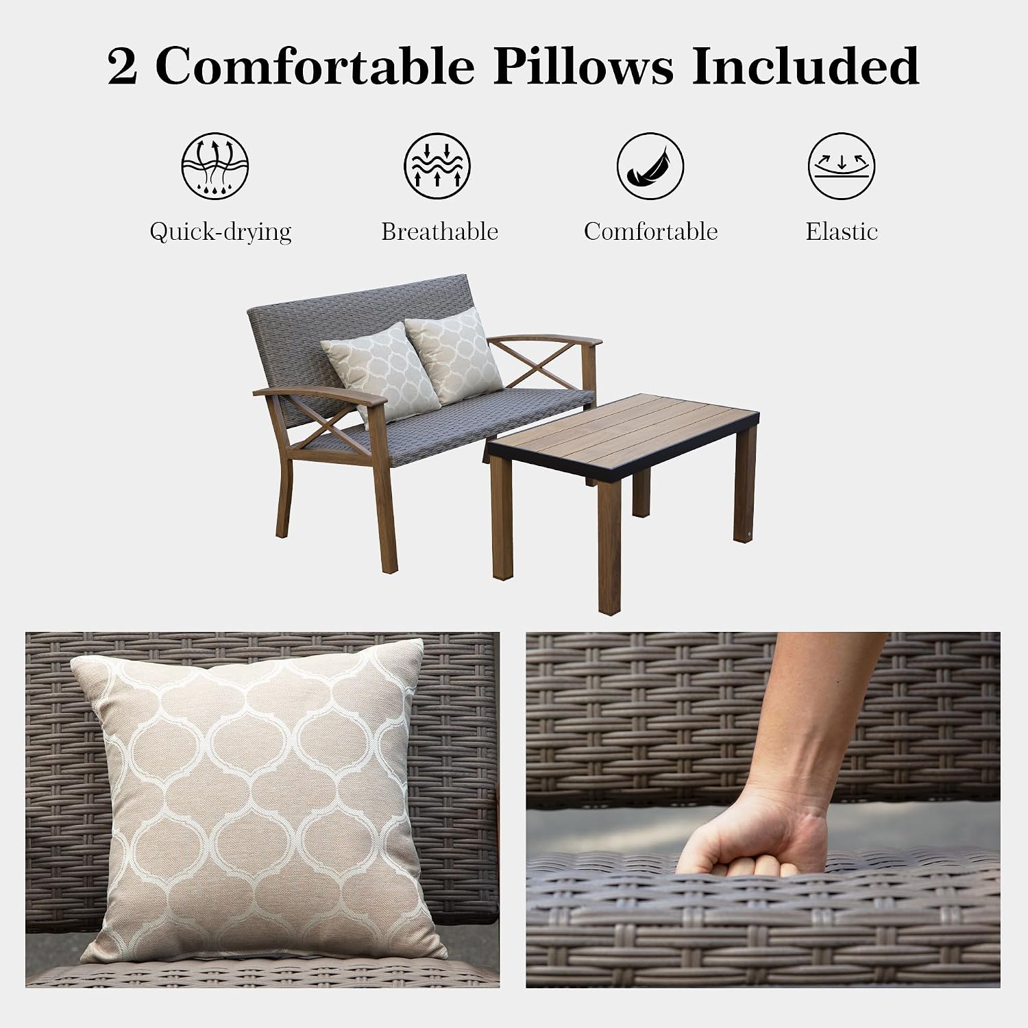 Domi Aluminum Patio Furniture Set, 2-Piece Modern Conversation Set with Cotton Padding Backrests and Seats, Outdoor Loveseat Metal Sofa Set with 5.5 Inch Cushion and Coffee Table for Balcony, Garden