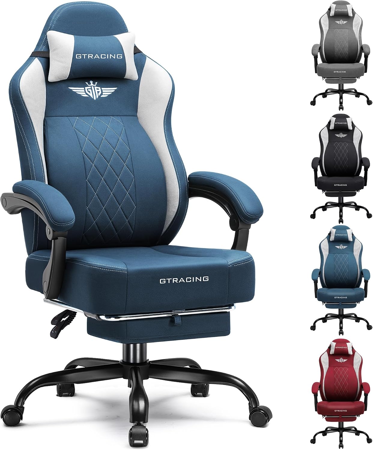 GTPLAYER Big and Tall Gaming Chair Breathable Fabric Computer Chair with Strong Lumbar Support, Comfortable Office Chairs with Pocket Spring Cushion, High Back Ergonomic Desk Chairs with Footrest