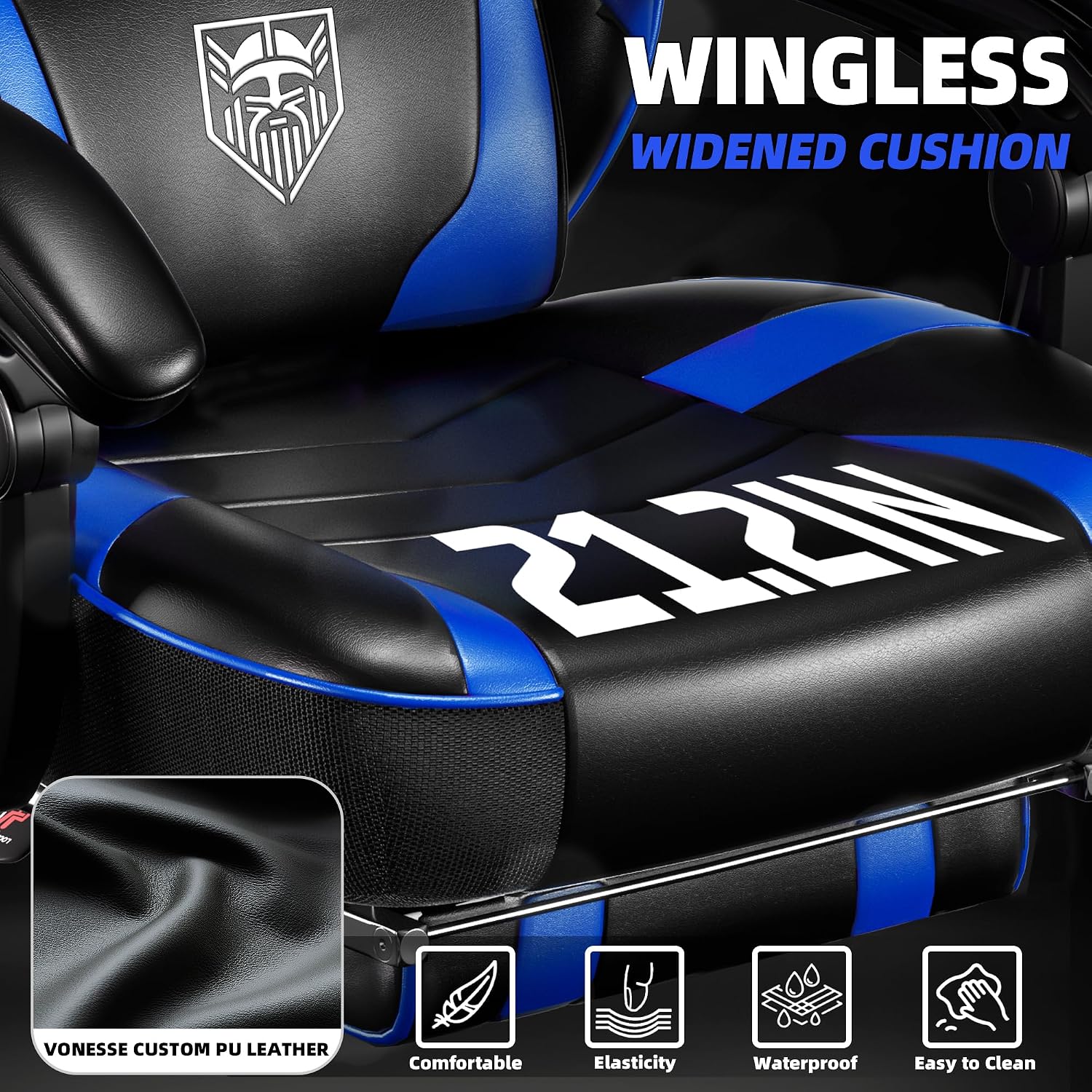 Vonesse Gaming Chair, Big and Tall Gaming Chair with Footrest and Massage, Gaming Chairs for Adults with Lumbar Support, Ergonomic High Back Computer Chair with Pocket Spring Cushion (Black/Blue)