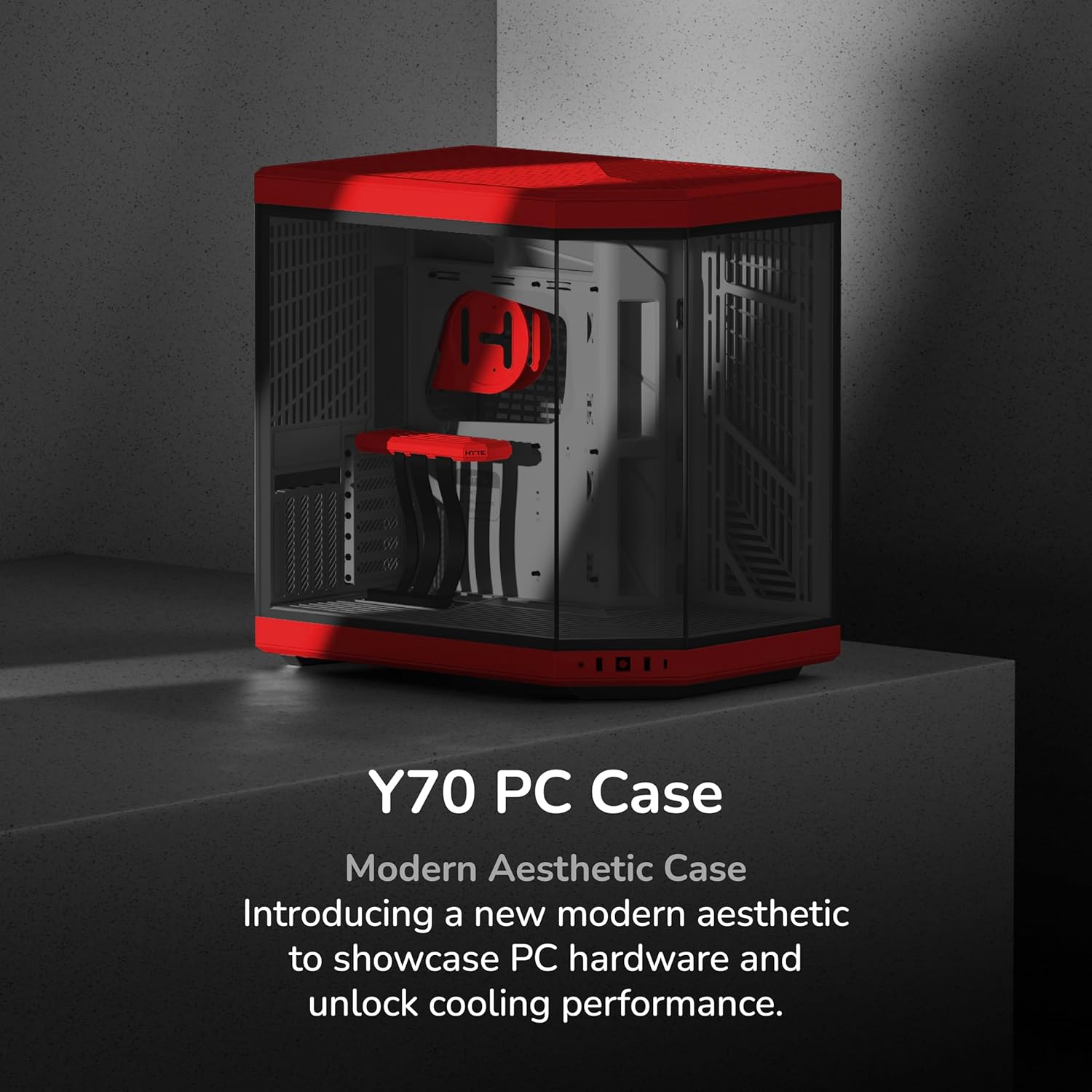 Hyte Y70 Upgraded Modern Aesthetic Dual Chamber Panoramic Tempered Glass Mid-Tower ATX Computer Gaming Case with PCIE 4.0 Riser Cable Included, Red (CS-HYTE-Y70-BR)