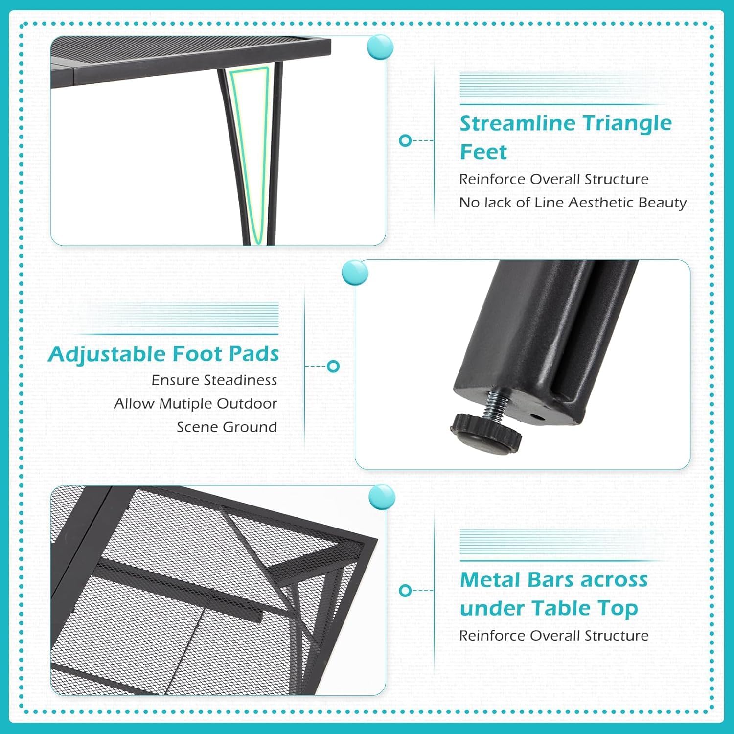 AECOJOY39.4 Outdoor Patio Dining Table and Chairs Set for 4, Square Metal Patio Table with 1.6' Umbrella Hole, All-Weather Resistant Outdoor Furniture Table Set for Patio, Backyard, Garden, Poolside