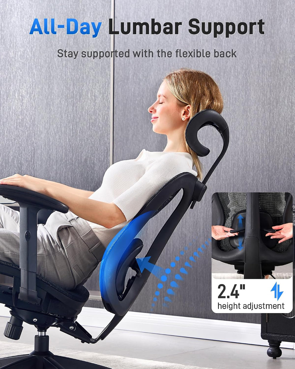 amseatec Ergonomic Office Desk Chair, Comfortable Computer Gaming Chair, Breathable Mesh Back & Seat, Adjustable Armrest & Headrest, Lumbar Support, Butterfly Design for Home Office (Black)