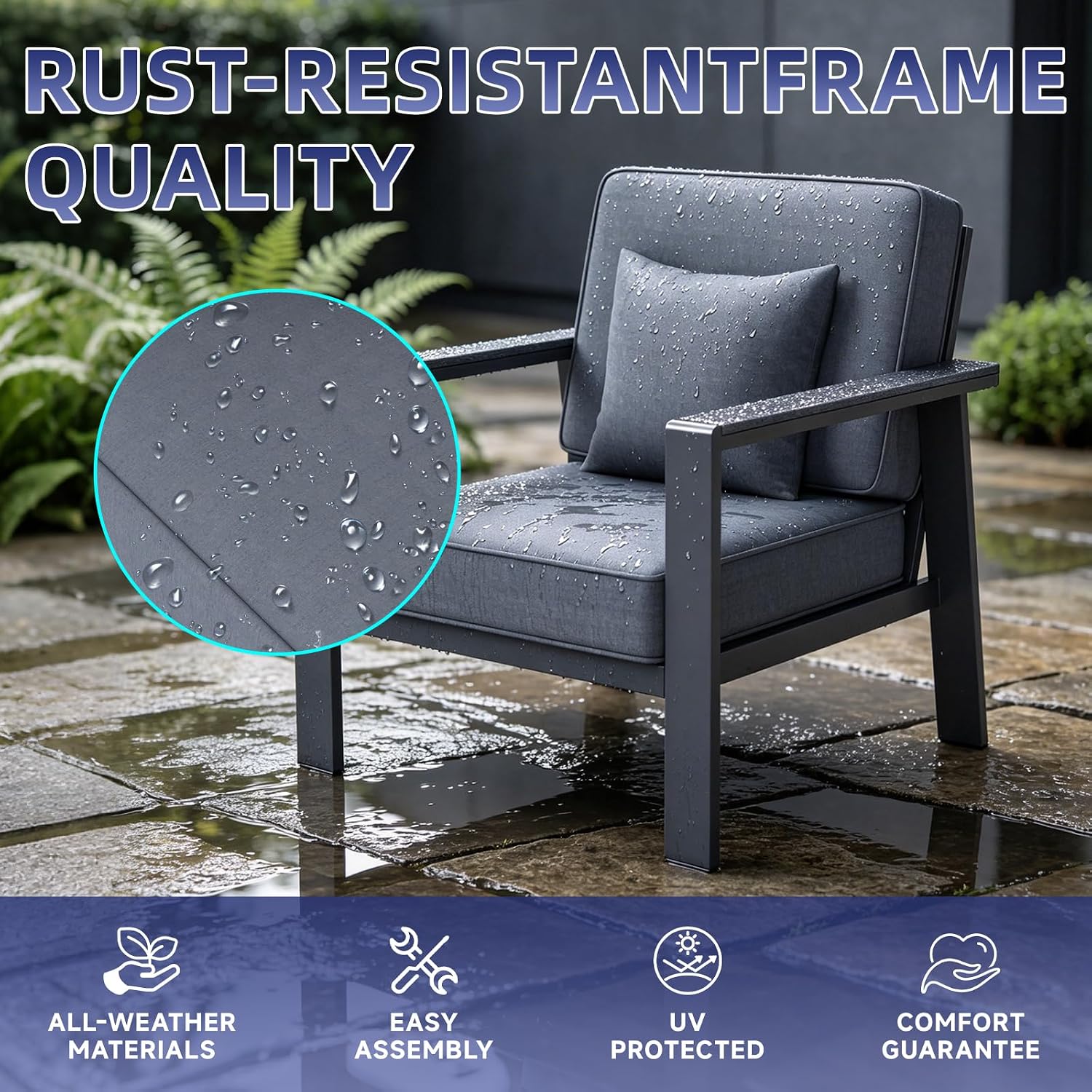 Premium Aluminum Patio Furniture Set 4 Piece,Outdoor Conversation Set with Wide Armrest,5' Thick Cushions, Olefin Fabric,Rustproof Metal Frame,Deep Seating Patio Sofa Set for Backyard,Deck,villa,Gray