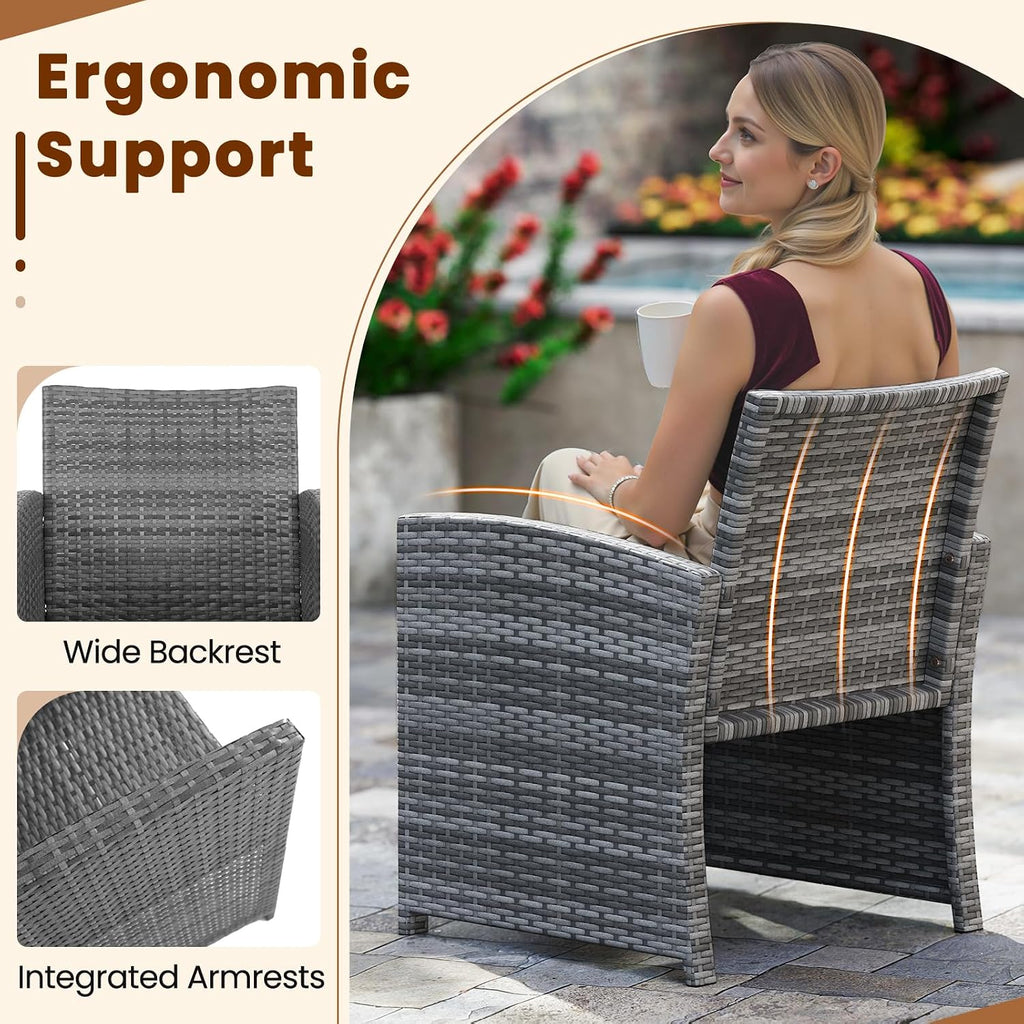 KOTEK 3 Piece Patio Furniture Set, Outdoor Wicker Patio Chairs with Cushions & Storage Table, PE Rattan Bistro Set for Porch, Backyard, Balcony (Off White)