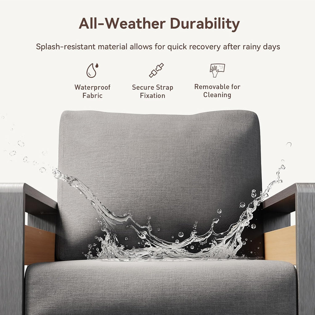 Aoxun Aluminum Patio Furniture Set, 5 Seats Sectional Metal Patio Furniture with Coffee Table, 6'' Thick Cushions and 3-Seat Sofa, Modern Outside Sectional Set for Backyard/Garden/Poolside, Dark Grey