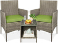 Best Choice Products 3-Piece Outdoor Wicker Conversation Bistro Set, Space Saving Patio Furniture for Garden w/Side Table - Taupe/Pistachio