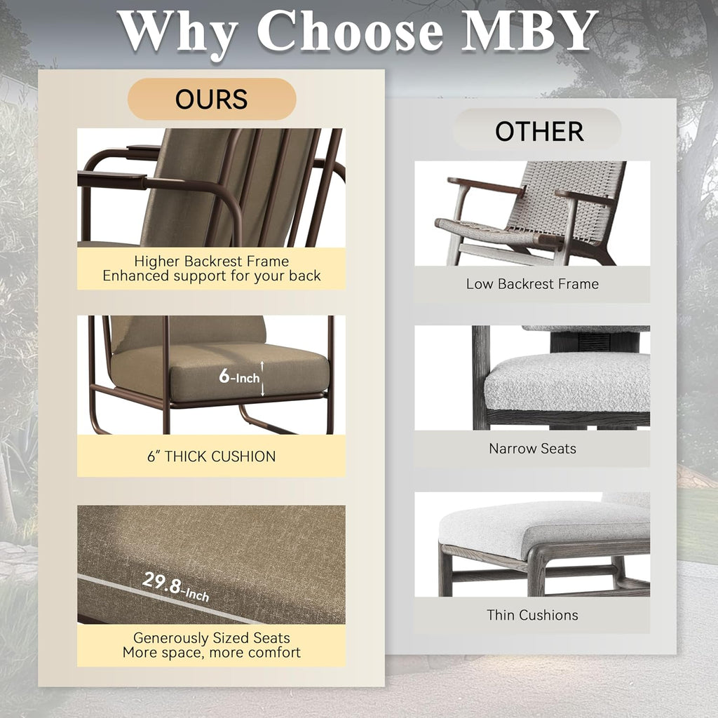 3 Piece Outdoor Chair Set with Side Table, 2 Patio Accent Chairs & Coffee Table, Sturdy Aluminum Frame, 6' Thick Cushions, 24' Wide Seat, All-Weather for Porch Deck Backyard, Brown