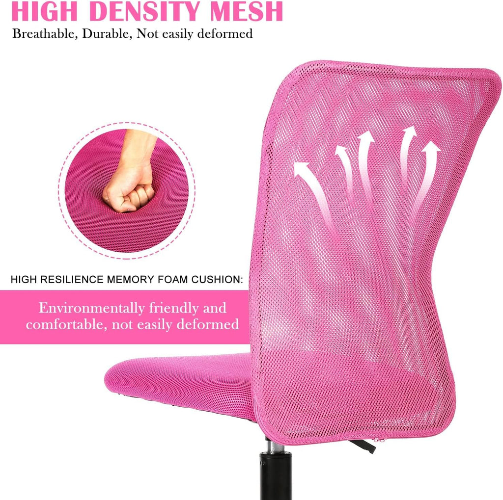 Ergonomic Chairs Set of 4, Cute Adjustable Armless Office Desk Chair w/Mesh Back & Soft Thick Seat, Comfy Swivel Rolling Executive Small Computer Task Chair Sillas para Escritorio for Adult Women