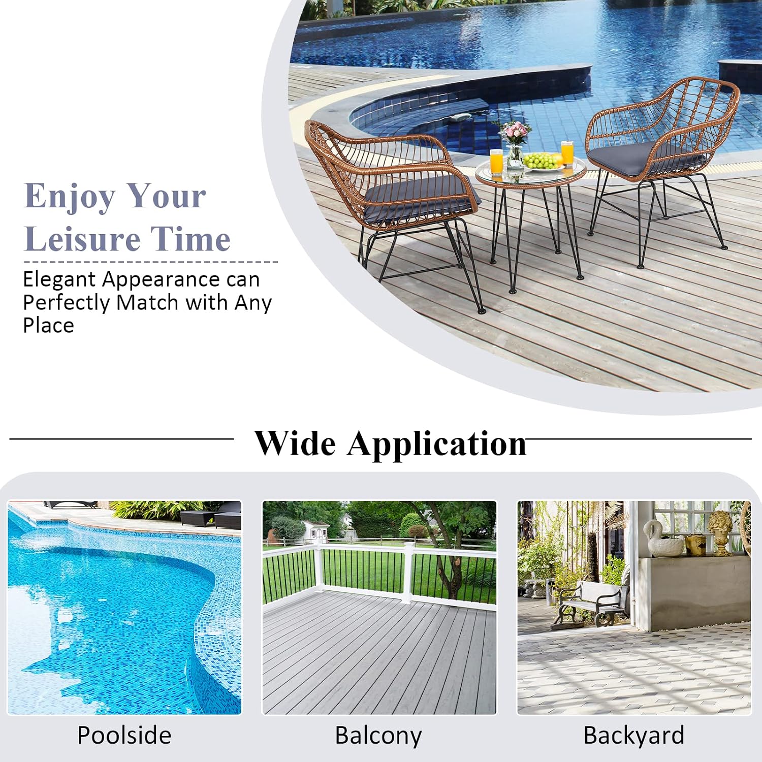 Tangkula 3 Pieces Patio Conversation Bistro Set, Outdoor Wicker Furniture w/Round Tempered Glass Top Table & 2 Rattan Armchairs, Bistro Chat Set w/Seat Cushions for Porch, Backyard, Garden