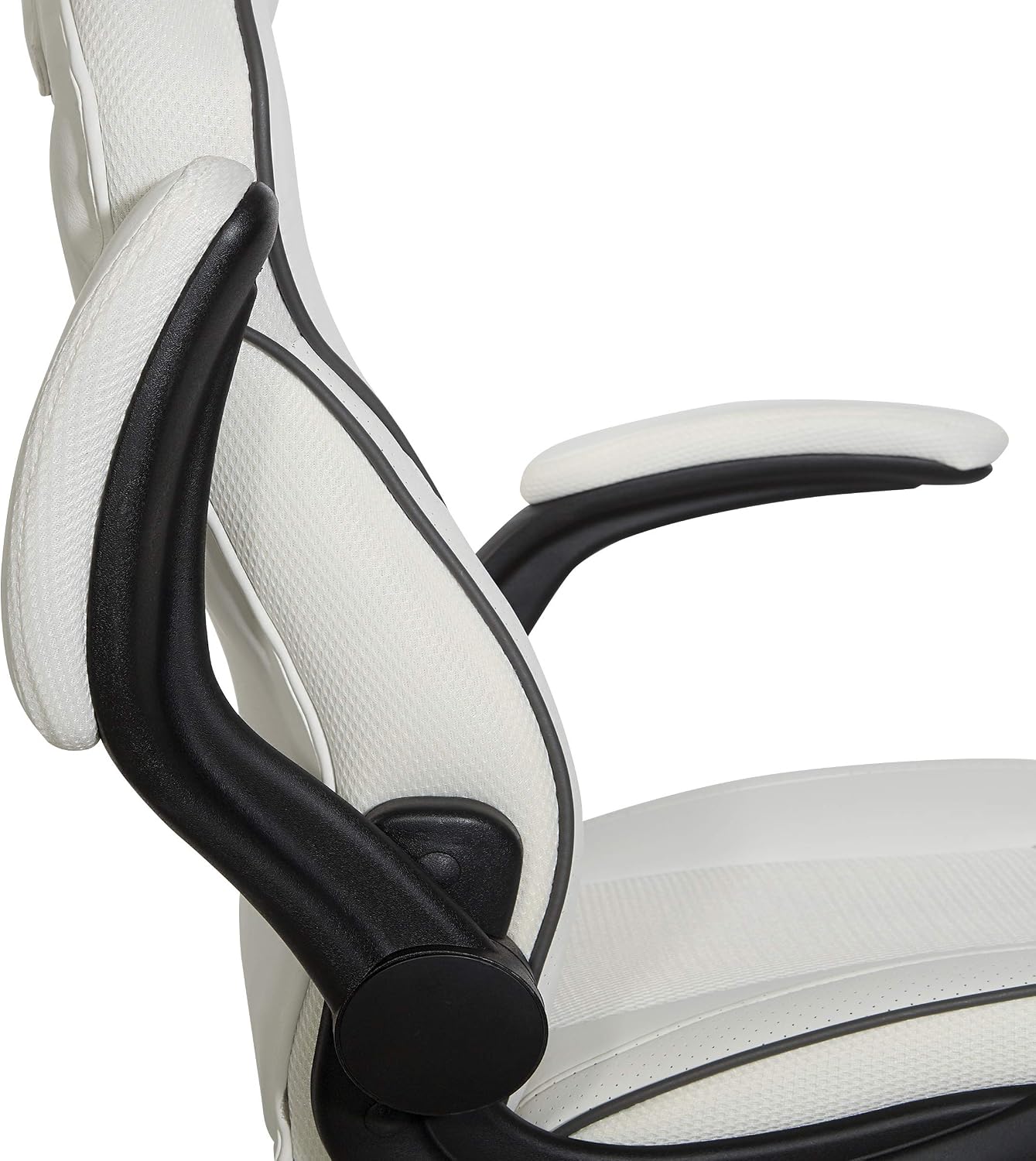 OSP Home Furnishings Xeno Ergonomic Adjustable Faux Leather Gaming Chair with Integrated Headrest and Airflow Cooling Material, White with Black Accents