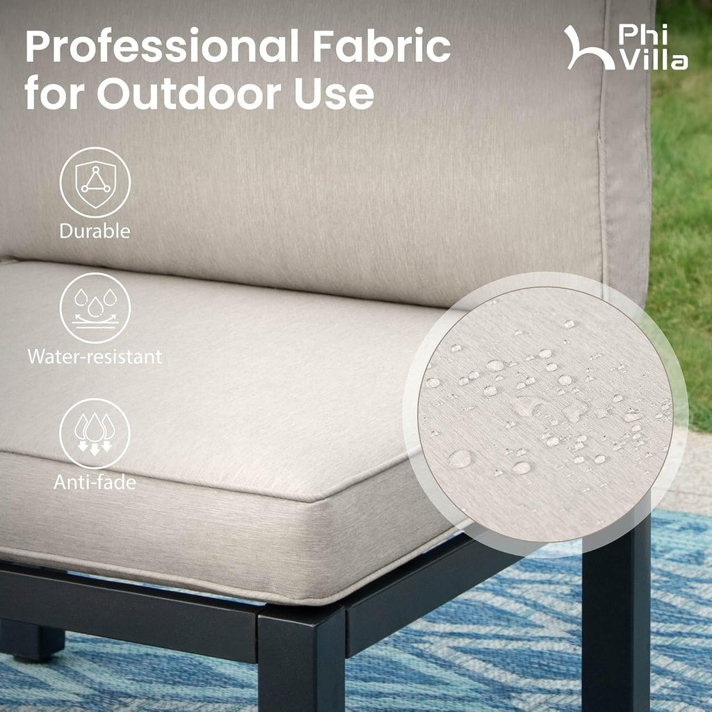 PHI VILLA Outdoor Patio Furniture Set, Metal Frame Modern Loveseat Couch for Poolside and Backyard,Light Grey