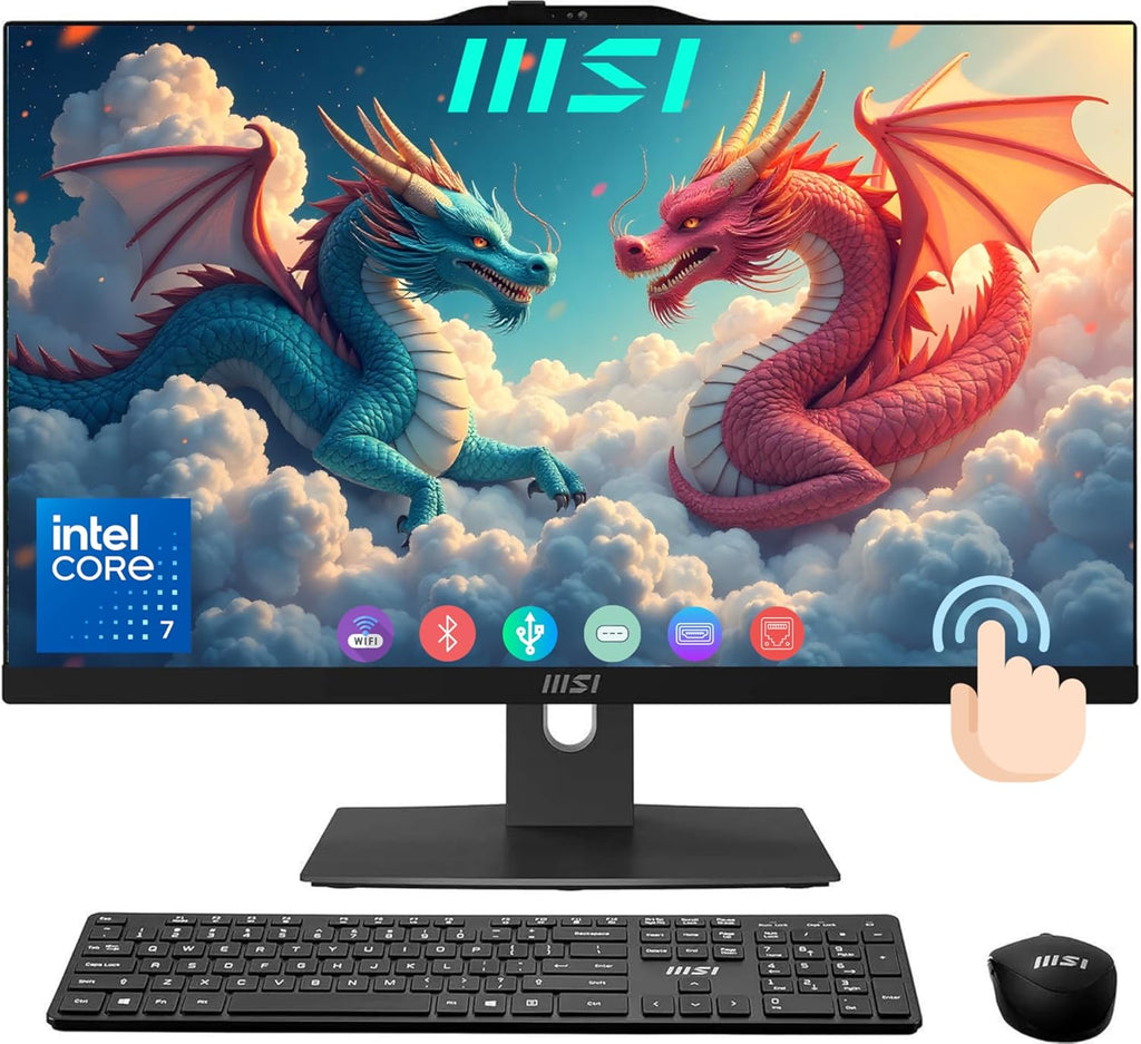 msi Modern 24' All-in-One Touchscreen Desktop, 10-core Intel Core 7 150U CPU(5.4GHz), IPS FHD (1920X1080) Display, 16GB DDR5 RAM, 1TB SSD Plus 1TB HDD, HDMI in&Out Wireless KB& Mouse, Win 11, Black