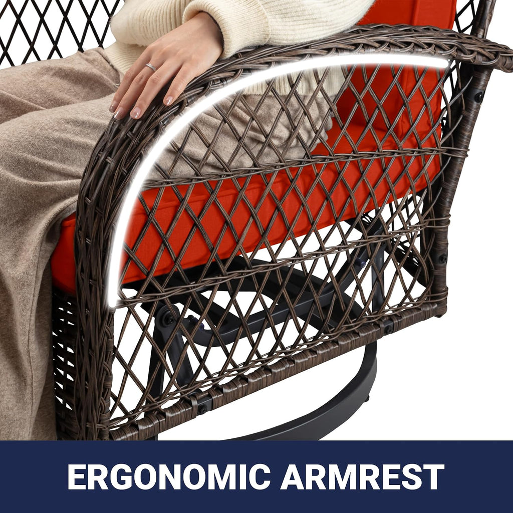 Allewie Patio Furniture Set, 3 Piece Wicker Patio Bistro Set Swivel Rocking Chairs Set of 2 with Coffee Table Outdoor Rattan Conversation Chairs for Porch Backyard Poolside, Red