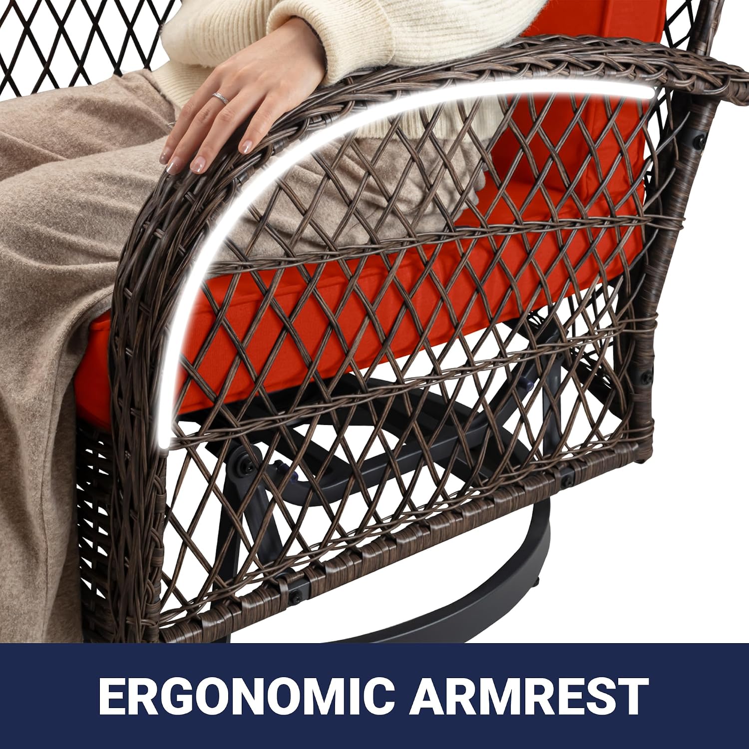 Allewie Patio Furniture Set, 3 Piece Wicker Patio Bistro Set Swivel Rocking Chairs Set of 2 with Coffee Table Outdoor Rattan Conversation Chairs for Porch Backyard Poolside, Red