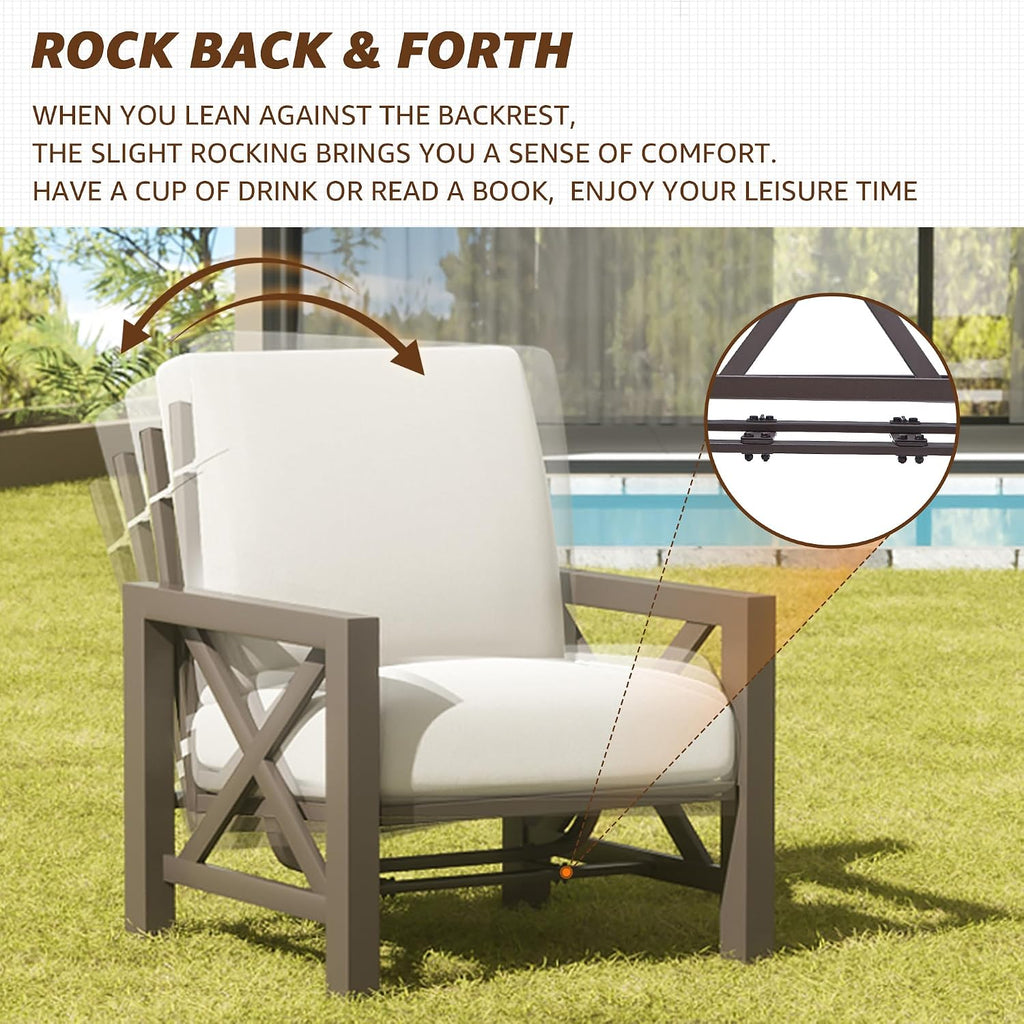 NATURAL EXPRESSIONS Patio Furniture Sets, 4 Pieces Outdoor Furniture Modern Metal Patio Sectional Sofa Conversation Set,2 Motion Rocking Chairs,6.5' Olefin Cushions for Yard,Porch,Poolside