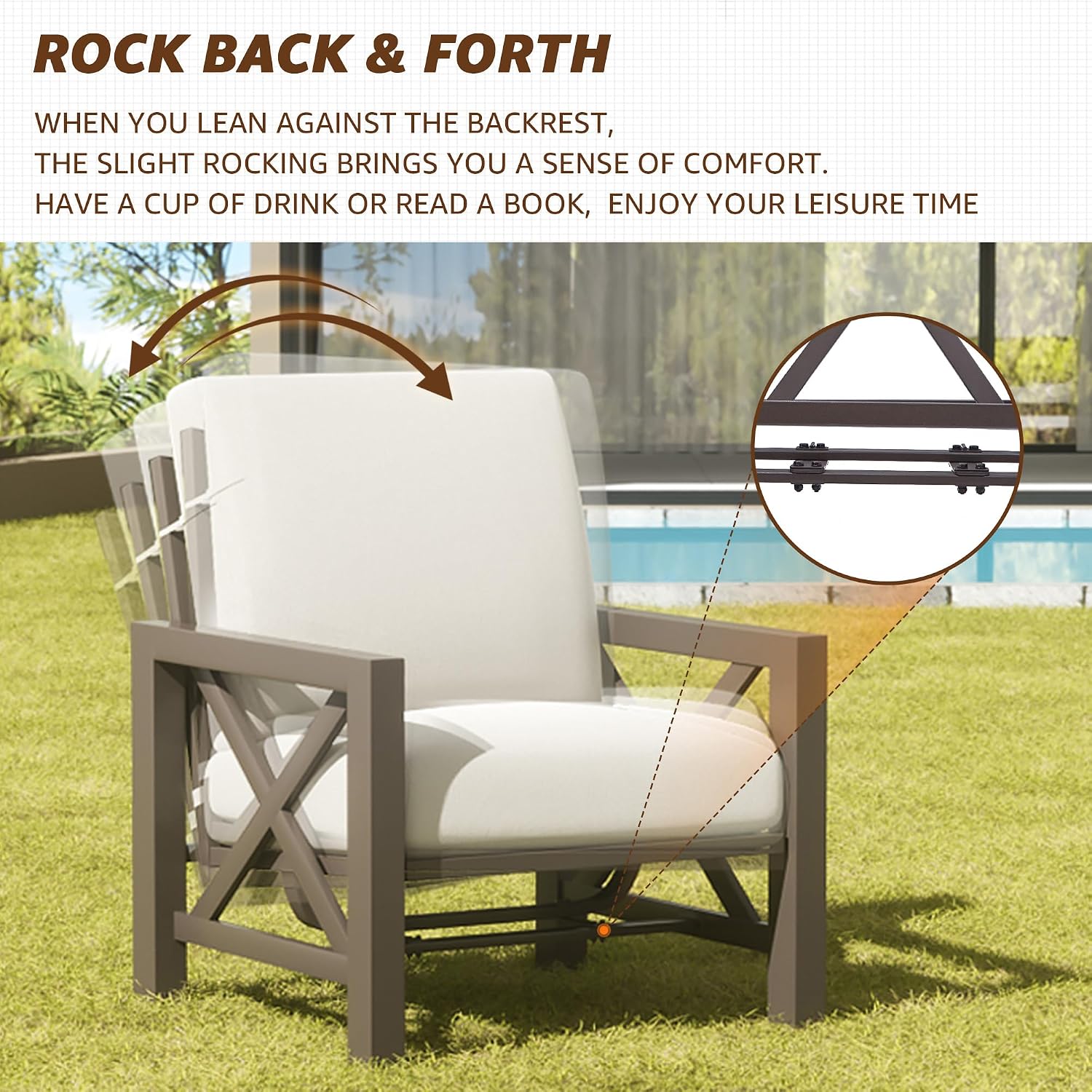 NATURAL EXPRESSIONS Patio Furniture Sets, 4 Pieces Outdoor Furniture Modern Metal Patio Sectional Sofa Conversation Set,2 Motion Rocking Chairs,6.5' Olefin Cushions for Yard,Porch,Poolside