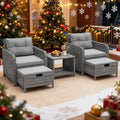 5 Pieces Patio Furniture Set, Hand-Woven Rattan Patio Conversation Set with Soft Cushions & Coffee Table, Outdoor Chairs with Hidden Ottoman for Porch, Lawn, Garden, Balcony, Grey