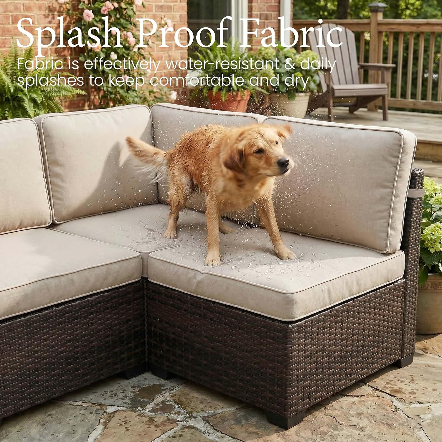 LayinSun 13 Pieces Outdoor Patio Furniture Set with 44' Fire Pit Table Brown Rattan Sectional Sofa Conversation Sets