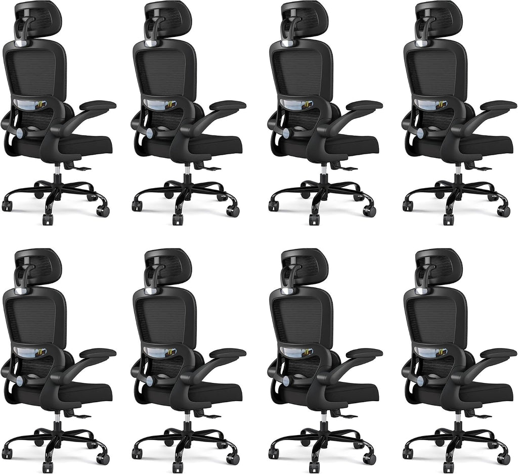 TRALT Office Chair Ergonomic Desk Chair, 330 LBS Home Mesh Office Desk Chairs with Wheels, Comfortable Gaming Chairs Black, Pack of 8