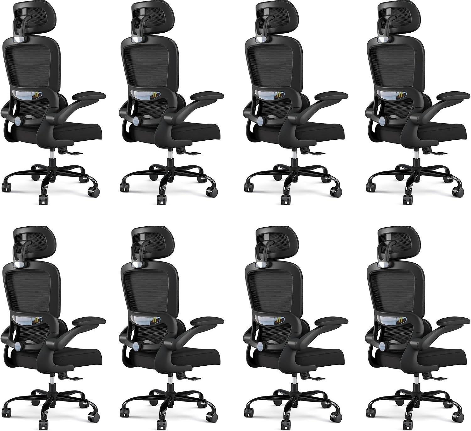 TRALT Office Chair Ergonomic Desk Chair, 330 LBS Home Mesh Office Desk Chairs with Wheels, Comfortable Gaming Chairs Black, Pack of 8