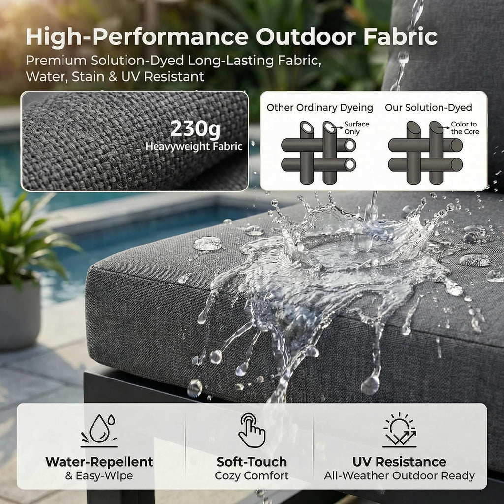RADIATA 10 Piece Modern Aluminum Outdoor Patio Furniture Set, 29' Wide Deep Seating, Fade Water Resistant U Shaped Modular Sectional Couch, Large Comfy Conversation Set for Backyard Garden, Dark Gray