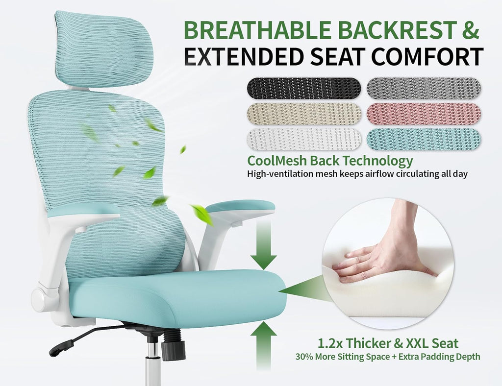 Office Chair - Ergonomic Office Chair with Back Support, Ergonomic Computer Chair - Home Office Desk Chairs, 400lbs Wide Seat Big and Tall Office Chairs with Headrest, Comfy Desk Chairs(Blue)