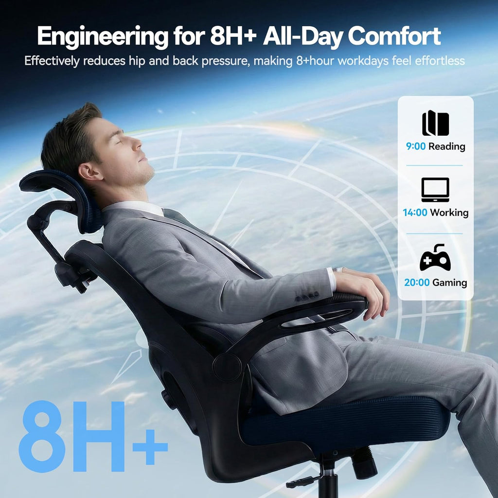 AreShark Office Chair Ergonomic Desk Chairs with Adjustable Lumbar Support& Headrest Hanger, High Back Breathable Mesh Chair with Wheels, Rolling Swivel Comfy Task Computer Chair for Home Work Gaming