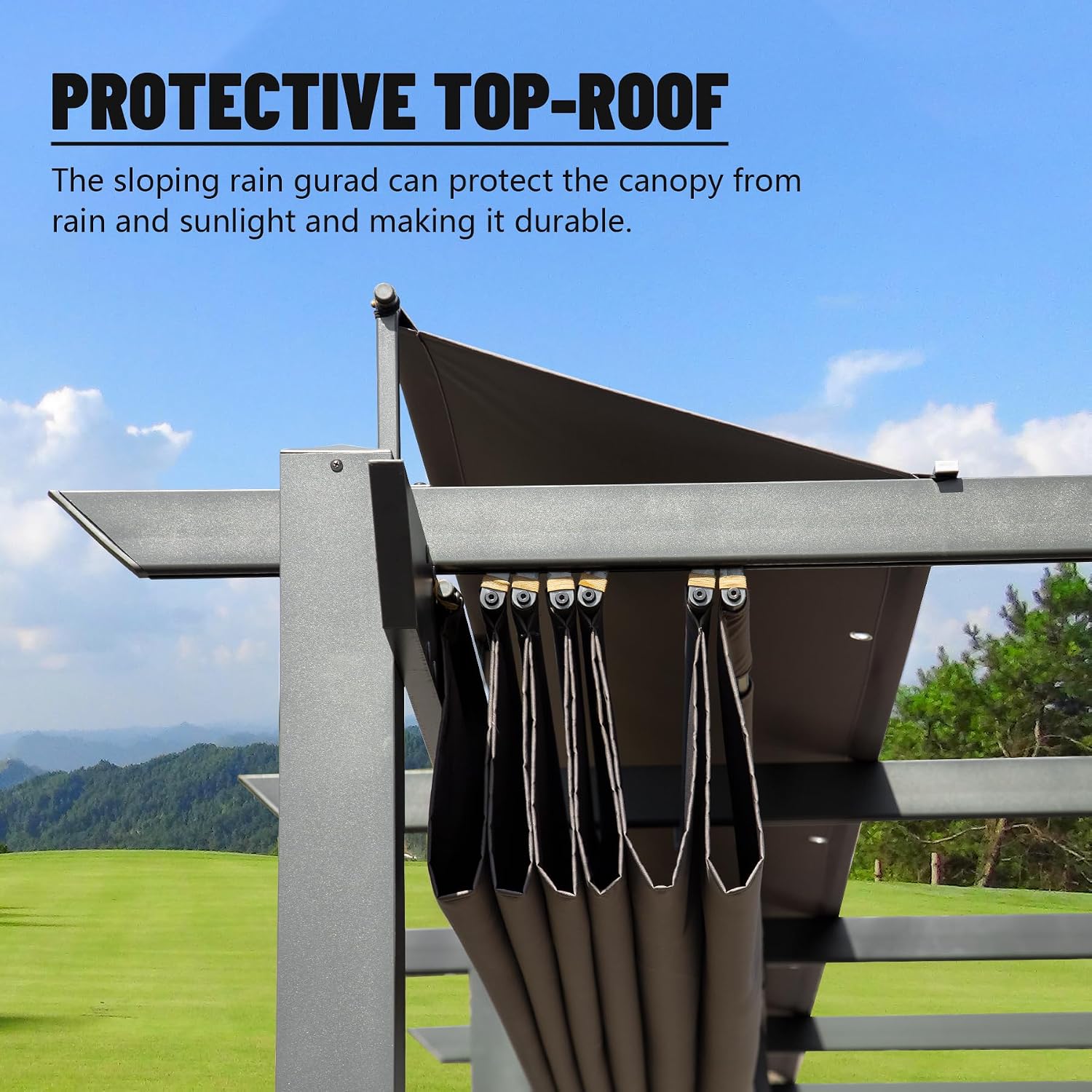 Domi Outdoor Retractable Pergola 11' x 16',Heavy-Duty Aluminum Shelter with Double Sun Shade Pavilion Large Grill Canopy for Gardens,Backyard and Decks,Dark Grey