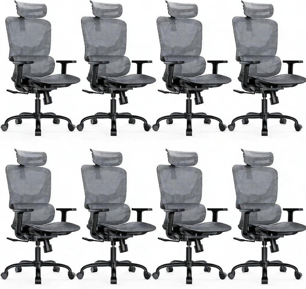 HUANUO Ergonomic Mesh Office Chair with 5-Level Lumbar Support, Computer Gaming Chair with Adjustable Headrest & Armrests, Rocking Tilt, Comfortable High Back Desk Chair for Home Office,8 Pack