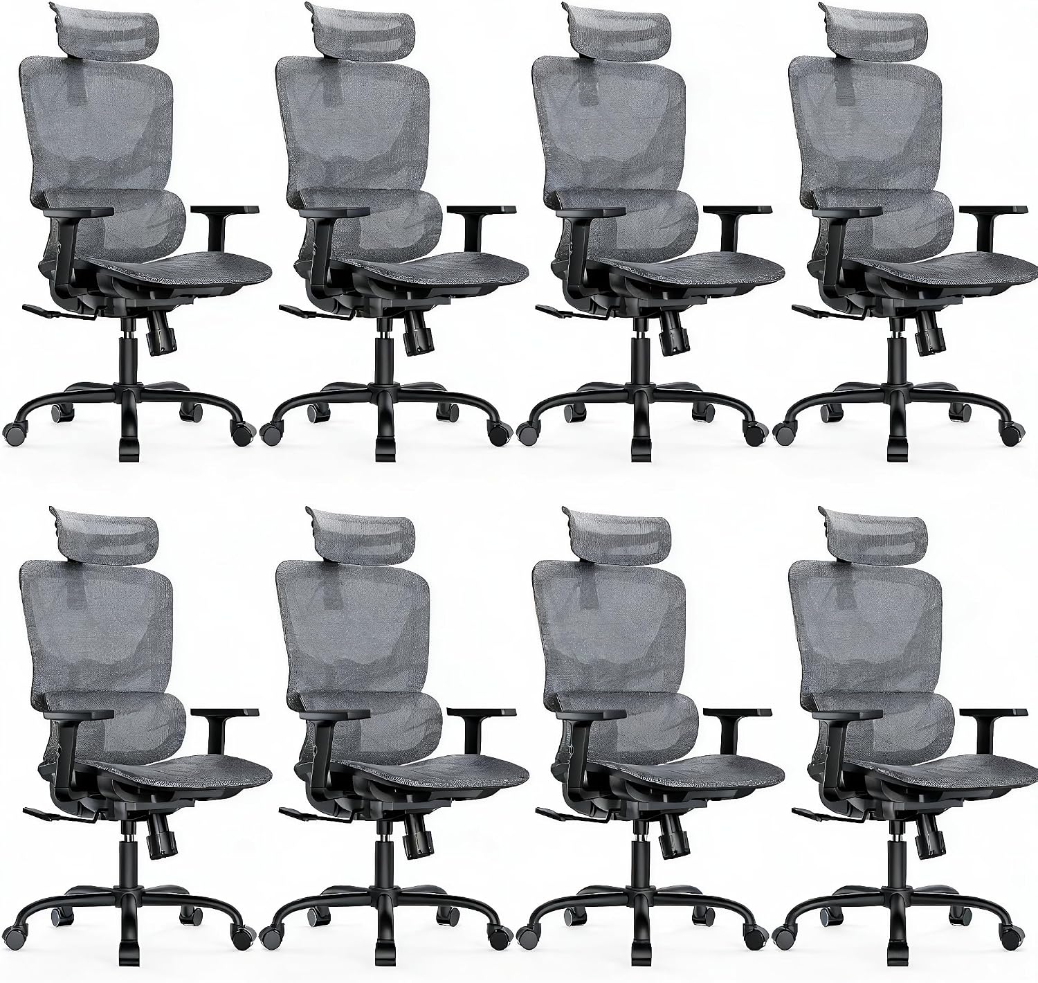 HUANUO Ergonomic Mesh Office Chair with 5-Level Lumbar Support, Computer Gaming Chair with Adjustable Headrest & Armrests, Rocking Tilt, Comfortable High Back Desk Chair for Home Office,8 Pack