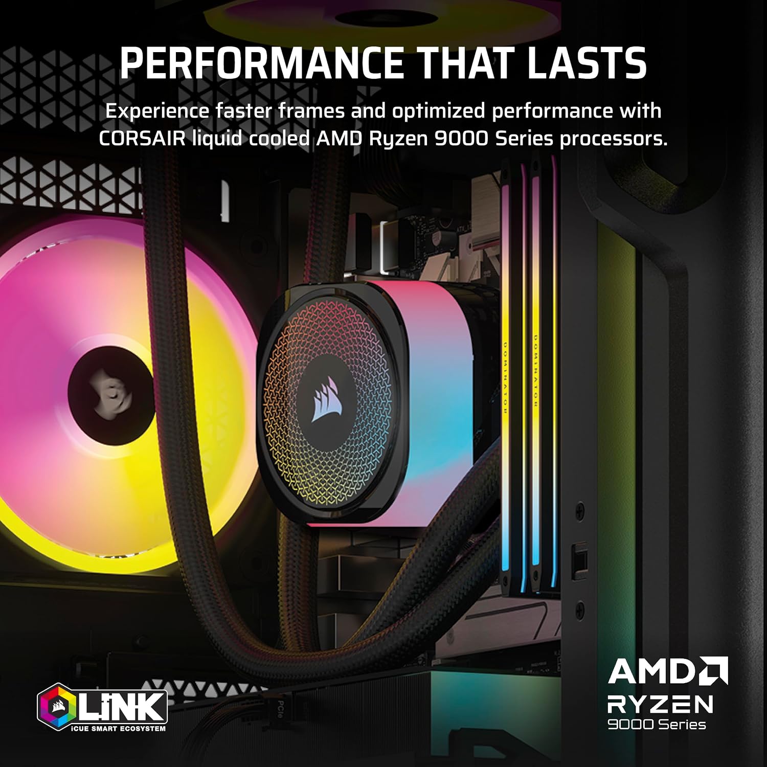Corsair Vengeance a8200 Gaming PC – Liquid Cooled AMD Ryzen™ 7 9800X3D, NVIDIA® GeForce RTX™ 5090 GPU, 64GB Dominator Titanium RGB DDR5 Memory, 2+4TB M.2 SSD – Black