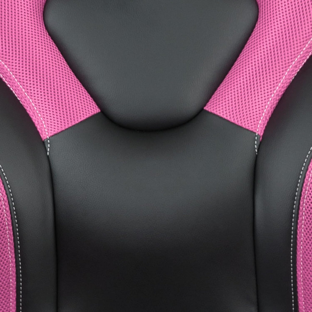 Flash Furniture Gaming Desk and Pink/Black Racing Chair Set/Cup Holder/Headphone Hook/Removable Mouse Pad Top - 2 Wire Management Holes