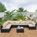 Rattaner 9 Pieces Outdoor Sectional All-Weather Wicker Patio Furniture Set Patio Sectional Glass Patio Table Non-Slip Cushions and Waterproof Covers, Khaki