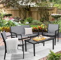 Greesum 4 Pieces Patio Furniture Set, Outdoor Conversation Sets for Patio, Lawn, Garden, Poolside with A Glass Coffee Table, Gray