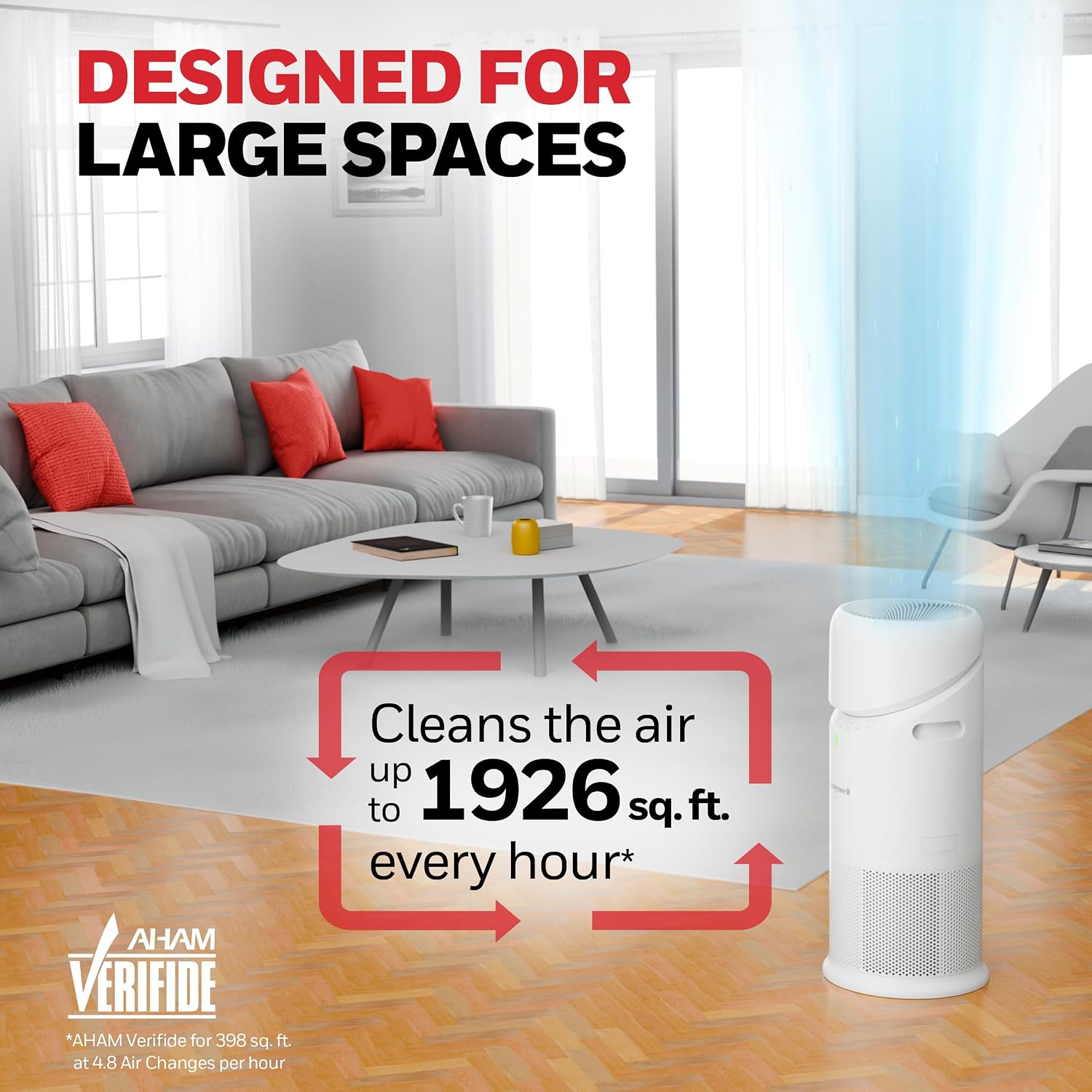 Honeywell Allergen Plus™ 3-in-1 HEPA Air Purifier for Home, Fan & Adjustable Airflow for Large Rooms up to 1928 Ft², Air Quality Sensor, Reduces Allergens, Pet Dander & Odors, HPA6000, White