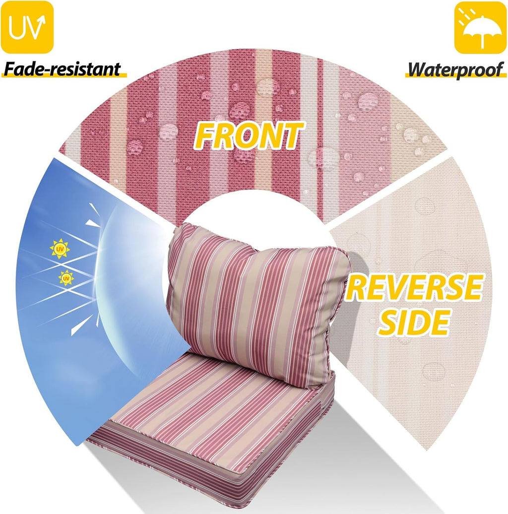 AAAAAcessories Outdoor Seat Cushions for Chairs, Fade-Resistant, Waterproof Patio Furniture Replacement Cushions, 23.5' x 25.5' x 5' + 23.5' x 19', Set of 4, Dusty Rose Garden Stripe