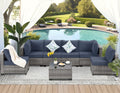 FHFO 7 Piece Outdoor Wicker Patio Furniture Set, Rattan Sectional Sofa Couch, Patio Conversation Set with Cushion & Coffee Table, for Backyard Poolside Porch Garden, Grey/Blue
